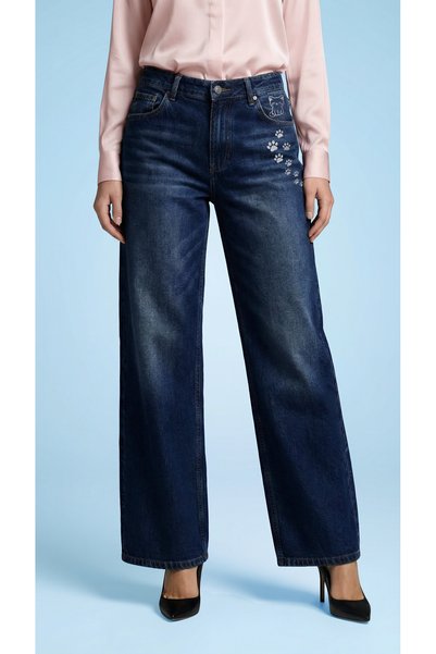 ENZİM JEANS Women's High Waist 100% Cotton Wide Leg Baggy Jeans Comfort Fit