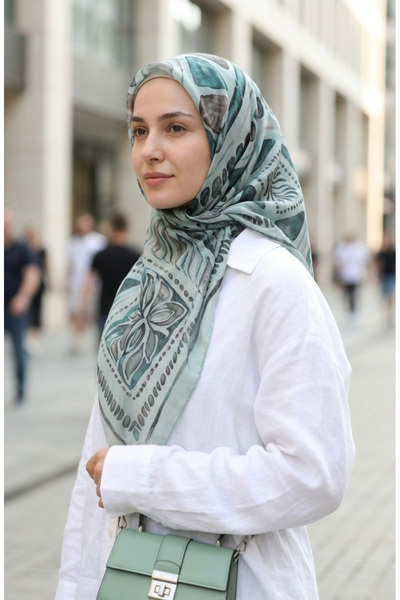 sefamerve Amber Patterned Scarf 70326-12 Green