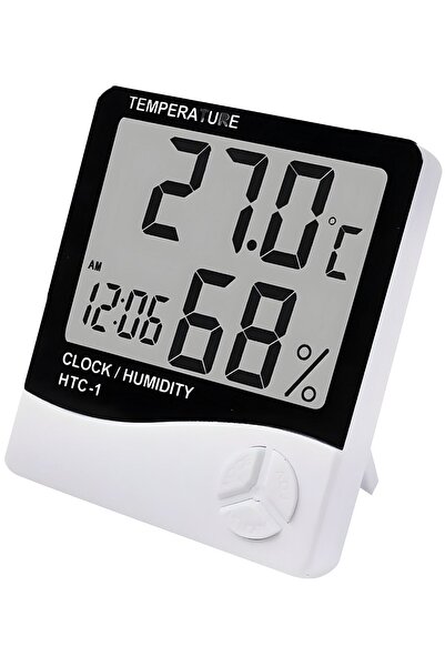 temperature Dijital Ekranlı İç Mekan Termometre ve Nem Ölçer | Saatli Masa Sa...