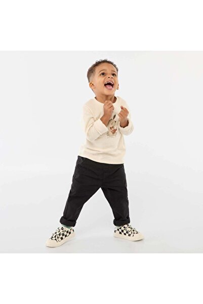 KIABI بنطلون تشينو أسود مستقيم من القطن المطاطي