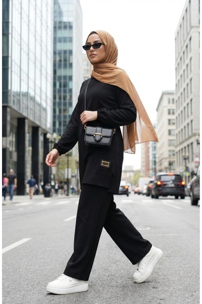 sefamerve Arma Detailed Tunic Trousers Double Suit 0231-04 Black