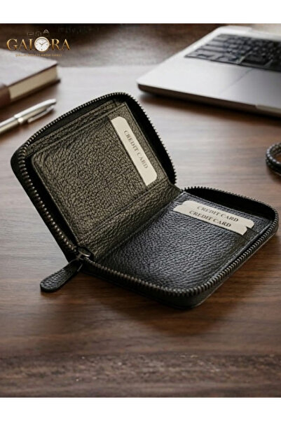 GALORA Genuine Leather Zippered Men's Card Holder & Wallet Axis Pro Series Black