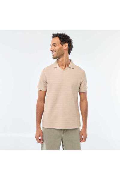 KIABI Short-Sleeved Cotton Piqué Polo Shirt BEIGE