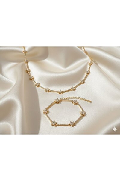 AKFECAN Steel 316L Zircon Stone Star Model Necklace Bracelet Set