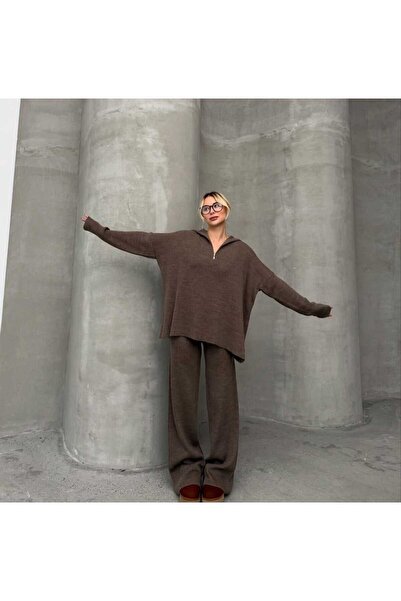 elbisereyonda Set de tricotaje oversize cu guler cu fermoar, din două piese