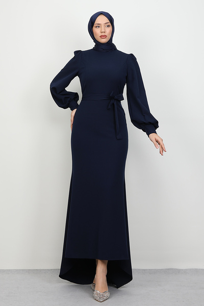 Lamia Giyim Lavin Krep Elbise Koyu Lacivert