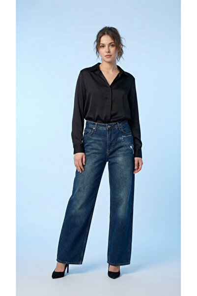 ENZİM JEANS Women's High Waist 100% Cotton Wide Leg Baggy Jean Comfort Fit