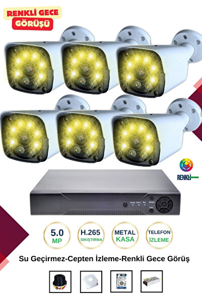 İrtech 6 Kameralı Güvenlik Kamera Seti Metal-Renkli Gece Görüşlü-Su Geçirmez-Tak Çalıştır G11