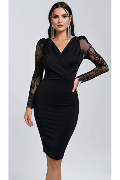 DRESSIFY WOMEN’S FASHION Women's Trend Black Double-Breasted Neckline Lace Sl...