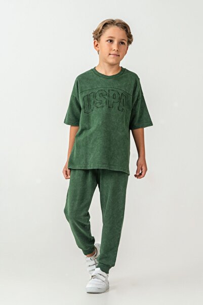 U.S. Polo Assn. Costum bermude verde pentru băiat