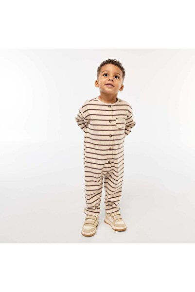 KIABI جمبسوت بني طويل ودافئ محبوك