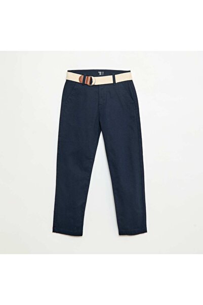 KIABI بنطلون تشينو من قماش التويل مع حزام - طقم من قطعتين - أزرق