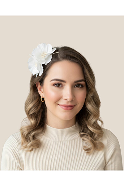 mirami İncili Beyaz Çiçek Taç