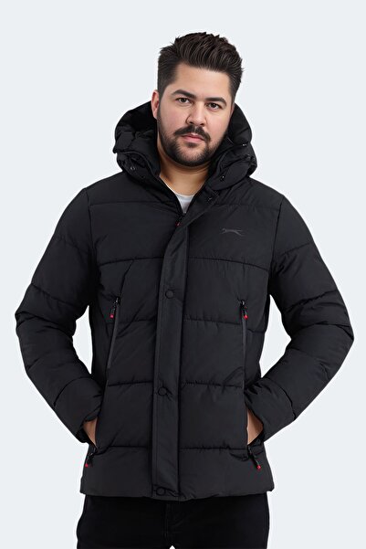 Slazenger Kışlık Suya Dayanıklı Kapşonlu Fermuarlı Erkek Mont Siyah