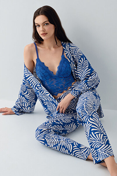 Arnetta Women's Navy Blue 3-Piece Pajama Set