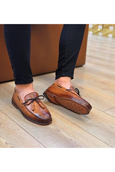 Parlak Püsküllü Hakiki Deri Corcik Ayakkabı