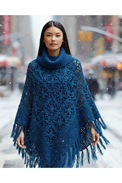 LAGRANZE Women's Winter Icon Knitted Poncho Shawl