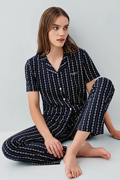 Pierre Cardin Women's Navy Blue Shirt Pajama Set