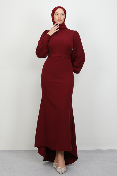 Lamia Giyim Lavin Krep Elbise Bordo