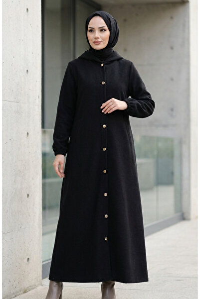 sefamerve Hooded Full Length Cashmere Coat 0234-04 Black