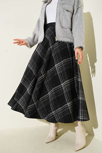 LE CARAMBOLE Women's Black Plaid Patterned Lumberjack Skirt