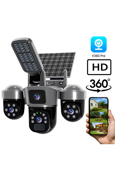 Empionics Cameră 4G cu panou solar și lampă LED, 3 obiective PTZ, FullHD, ved...