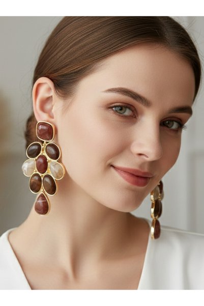 Ervalina Earth Tone Big Stone Earrings