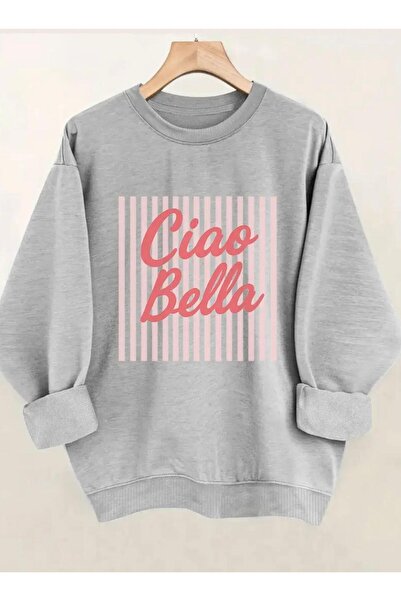 Oceanwear Ciao Bella Printed Crew Neck Fleece-Lined Women's Plain Sweatshirt