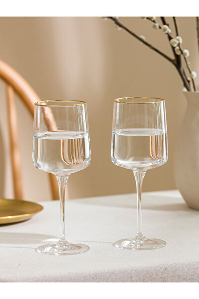 LC Waikiki Altın Yaldız Detaylı Ayaklı Cam Su Bardağı 2'li 320 Ml