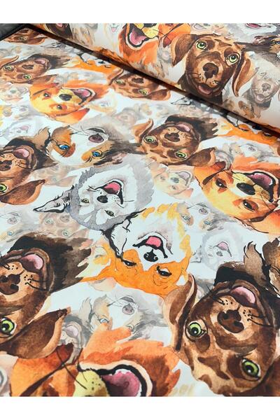 EDA HOME TEKSTİL Tatlı Köpek Desenli Duck Bezi Keten Kumaş 1 Metre (100X180 cm)