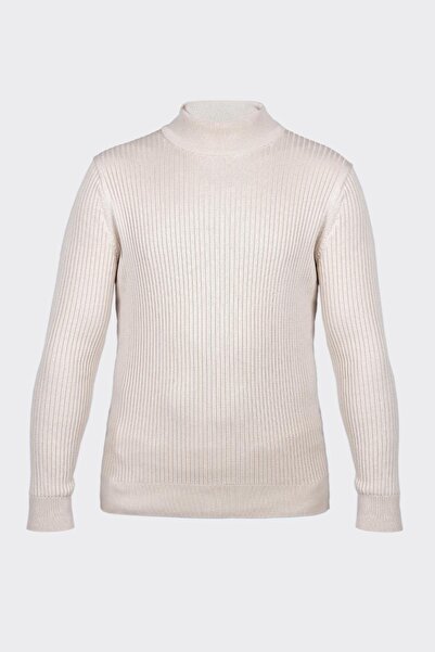 White Stone Krem Yarım Balıkçı Yaka Fitilli Triko Kazak