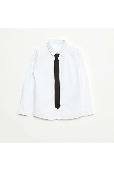 KIABI طقم قميص وربطة عنق من قماش البوبلين مع شريط لاصق - قطعتان باللون الأبيض