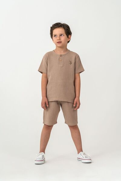 U.S. Polo Assn. Costum bermudă maro pentru băiat