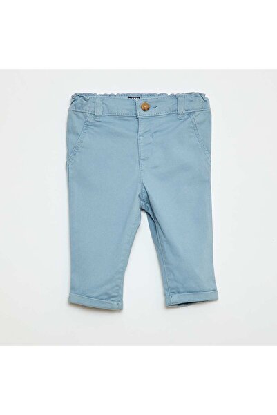 KIABI بنطلون تشينو أزرق بقصة مستقيمة من القطن المطاطي