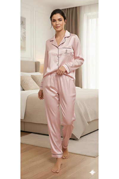 Tılsım Lingerie LS LOVE SECRET SATEN V YAKA DÜĞMELİ PİLELİ PİJAMA TAKIMI