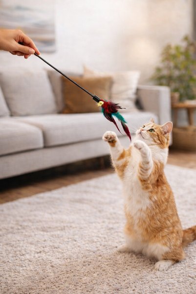 Arvital Rattling Feather Play Stick for Cats Bell Cat Toy |   Moving Cat Entertainment Stick