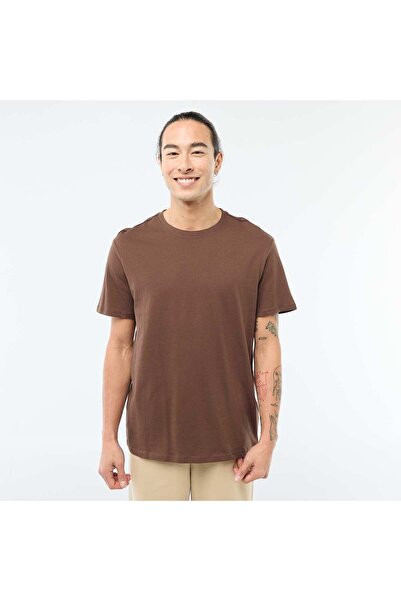 KIABI تيشيرت بني سادة من قماش الجيرسيه المستقيم