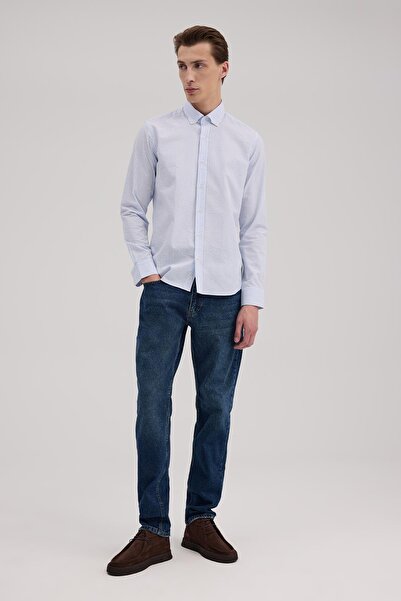 Jakamen Blue Comfort Fit 100% Cotton Striped Shirt