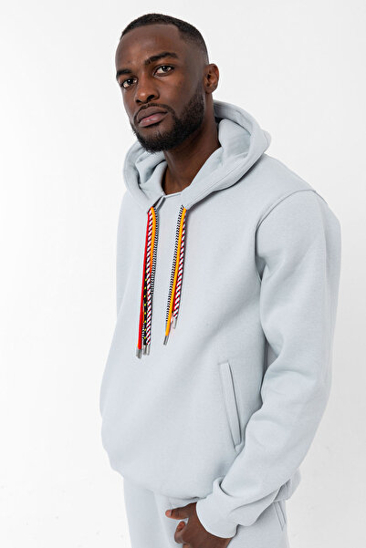 Common People İpli Oversize Hoodie Buz Gri