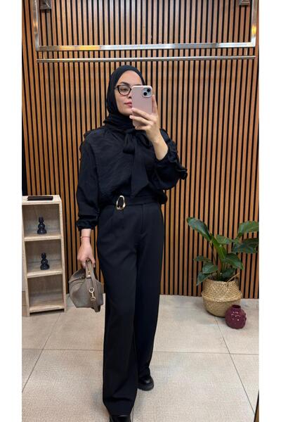 JESSE STORY Women's Black Gold Buckle Palazzo Pants