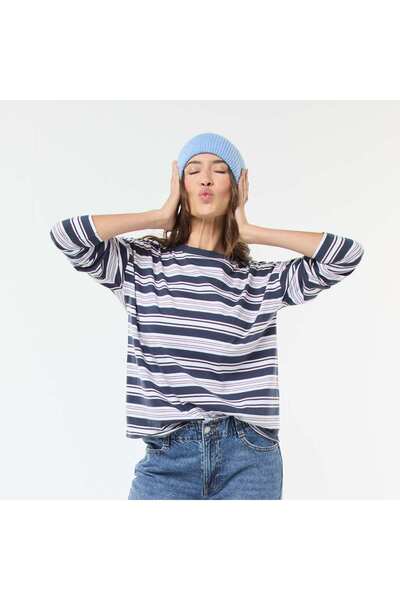 KIABI Tricolour Striped Cotton T-shirt BLUE