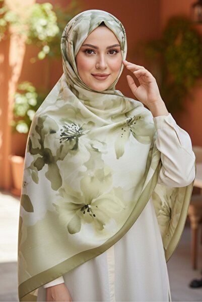 TOFİSA Garden Bloom Series Cotton Shawl Khaki - 28089-Khaki