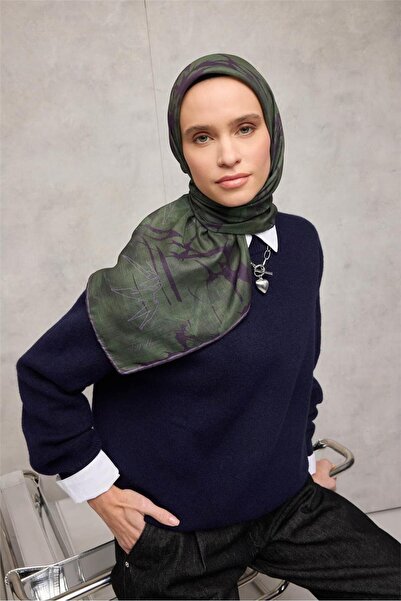 Silk Home Μαλακό κασκόλ από βαμβακερό πολυεστέρα με σχέδιο φύλλων σκούρο πράσ...