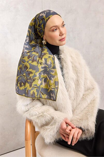 Silk Home Cotton Polyester Soft Scarf Large Daisy Pattern Mink 90X90