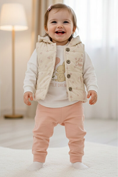 Heart Vest 3pcs Set Cotton Baby Girl 9 Months, 12 Months, 18 Months