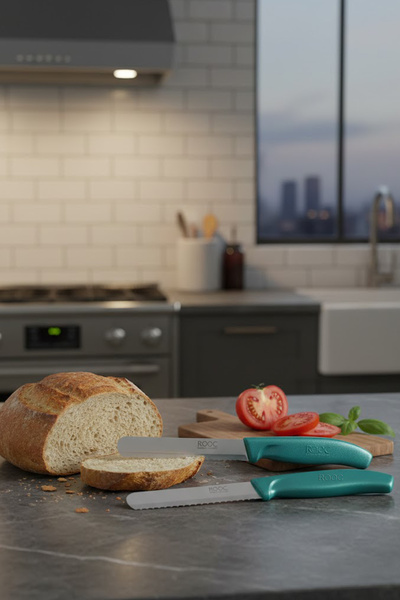 MAKRİ HOME Set of 2 Ultra Sharp Serrated Blades, Water Green 22 cm 100% Guara...