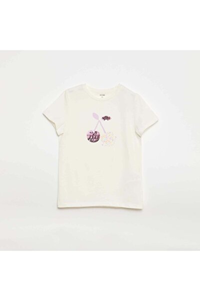 KIABI Short-Sleeved T-shirt with Sequin Design WHITE