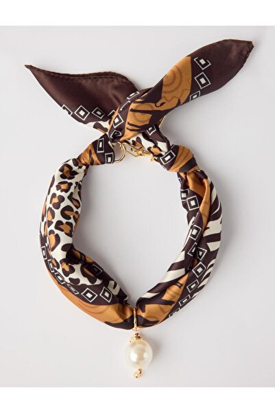 Jimmy Key Kahverengi İnci Detaylı Eşarp Kolye