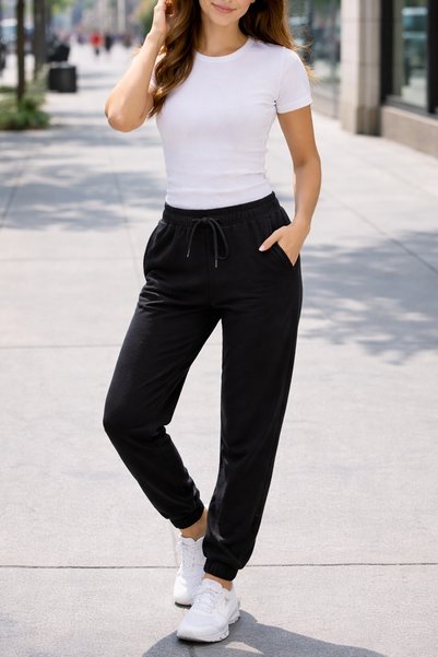 REMSA Pantaloni de sport pentru femei cu talie elastică cu 2 buzunare 8016 negru