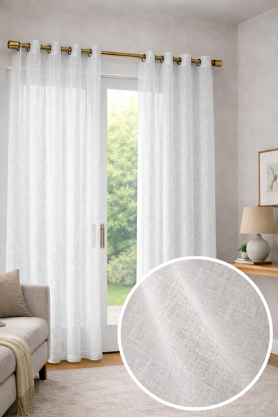 De'Vor Linen Effect Eyelet Tulle Curtain – Suitable for Rustic Use